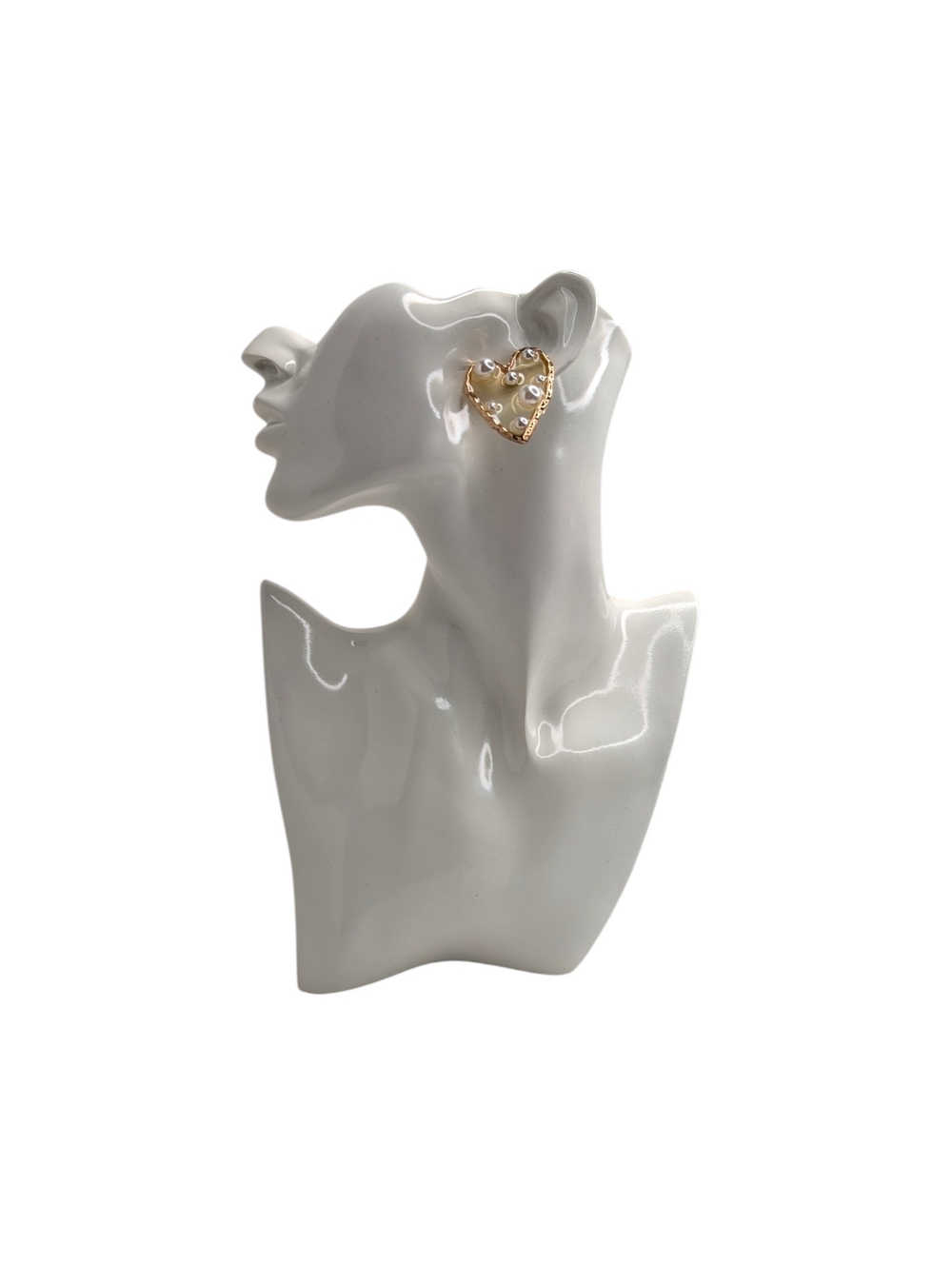 SHEIN Gold Faux Pearl Heart Stud Earrings